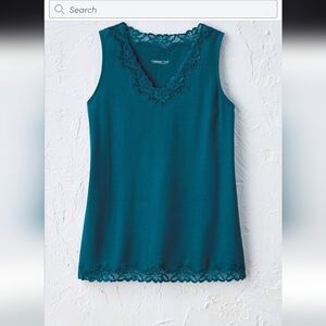 Coldwater Creek Teal Lace-Accented Top